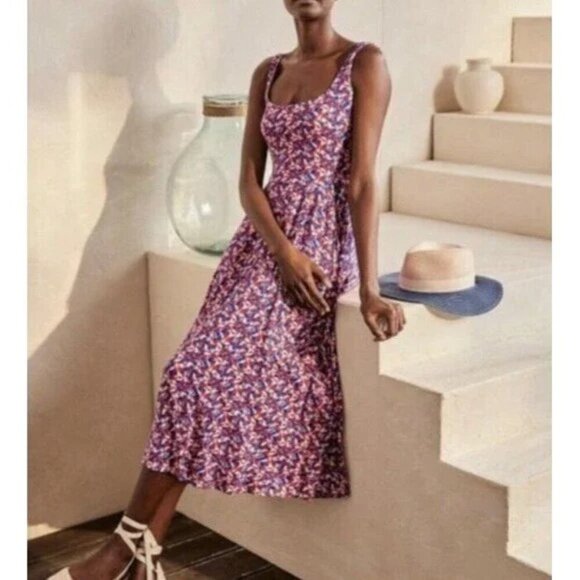 Boden flamingo strappy deep scoop below knee jersey knit midi dress with pockets - Picture 12 of 12